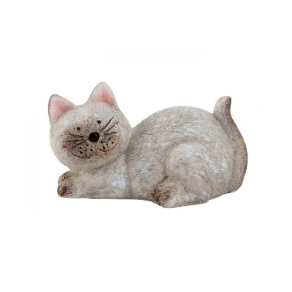Ležiaca mačka – sivá 15 x 10 cm